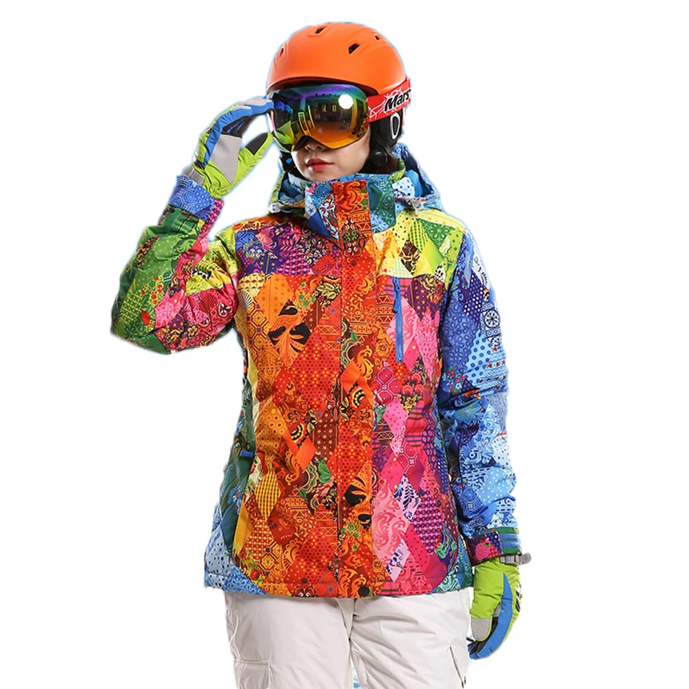 Лыжная куртка утепленная Новинка принт теплая водонепроницаемая ветрозащитная верхняя одежда с капюшоном зимняя куртка для сноуборда для женщин