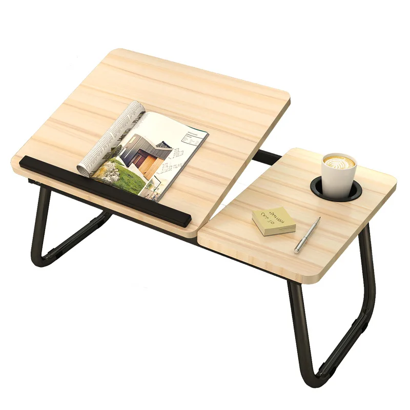 Adjustable Height Folding Laptop Table Bamboo Wood Computer Desk Sofa Tray 
