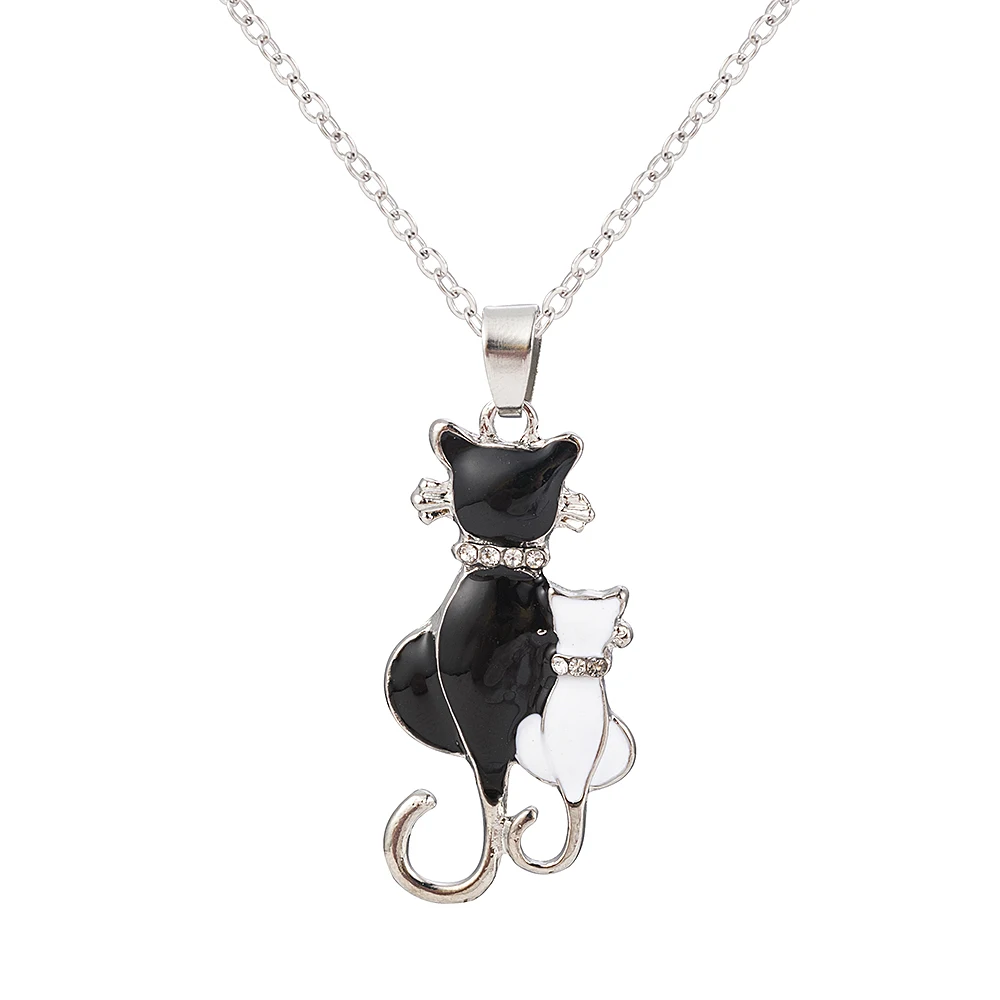 Милое дизайнерское ожерелье с кулоном с двойной кошкой, модное женское Очаровательное ожерелье-цепочка из сплава, ожерелье-свитер