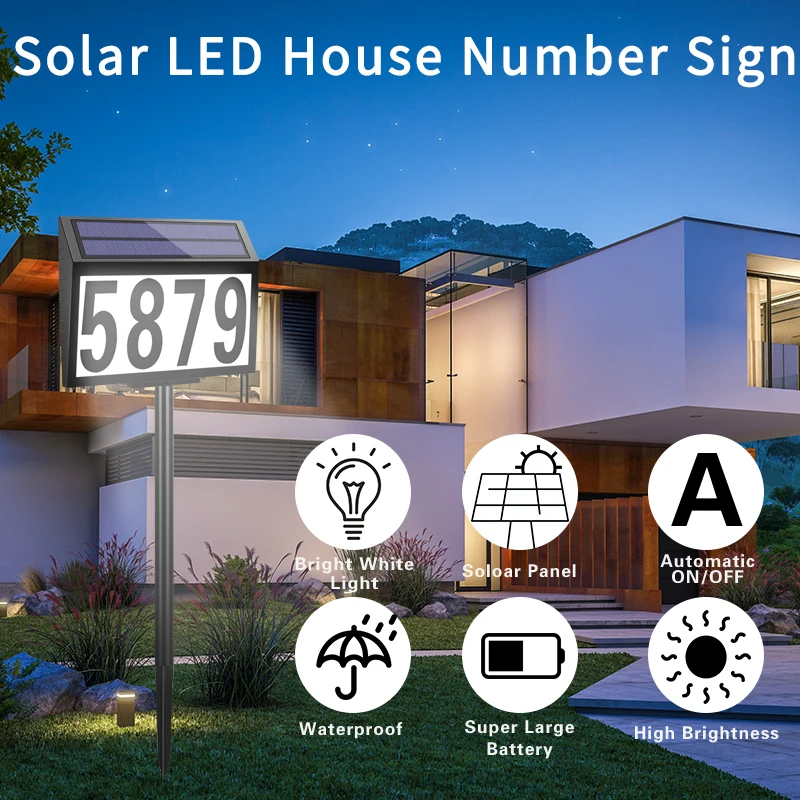Solar Address Sign House Number LED Illuminated Outdoor Plaque Waterproof Lighted Up for Home Yard Street | Обустройство дома