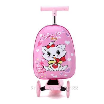 

Kids scooter suitcase travel trolley luggage with wheels Cute cartoon Skateboard bag children gift carry on cabin suitcase Lazy