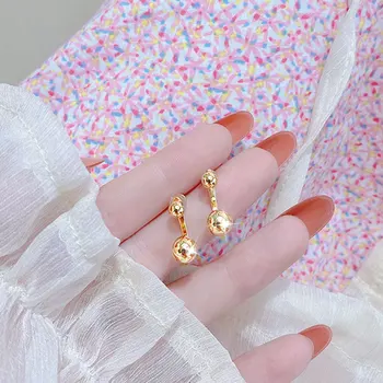 18k Real Gold Metal Earrings Minimalist Buckle Charm Earring Daily For Women Temperament Exquisite Pendant Jewelry Accessories