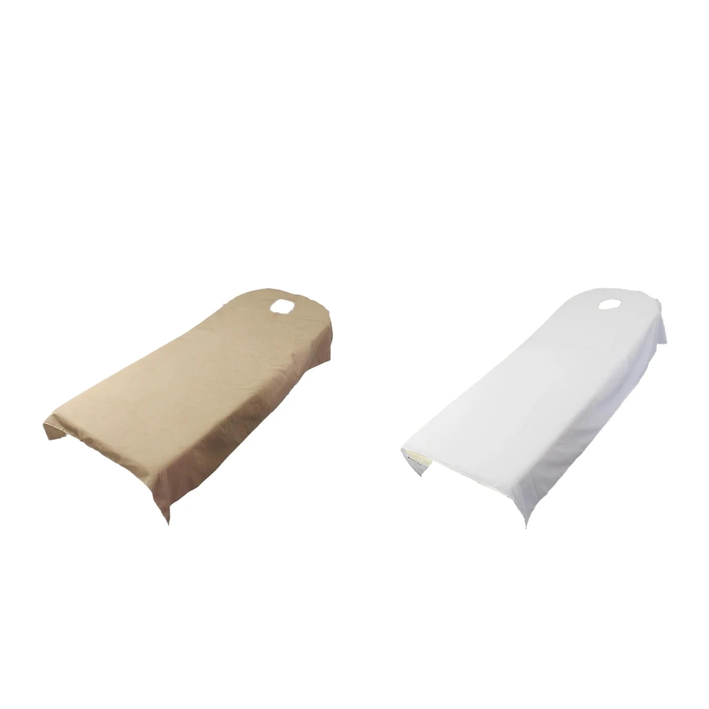 2pcs Beauty Bed Cover Massage SPA Table Bed Flat Sheets with Hole White/Camel - 80x190cm/ 35.43x 74.80inch