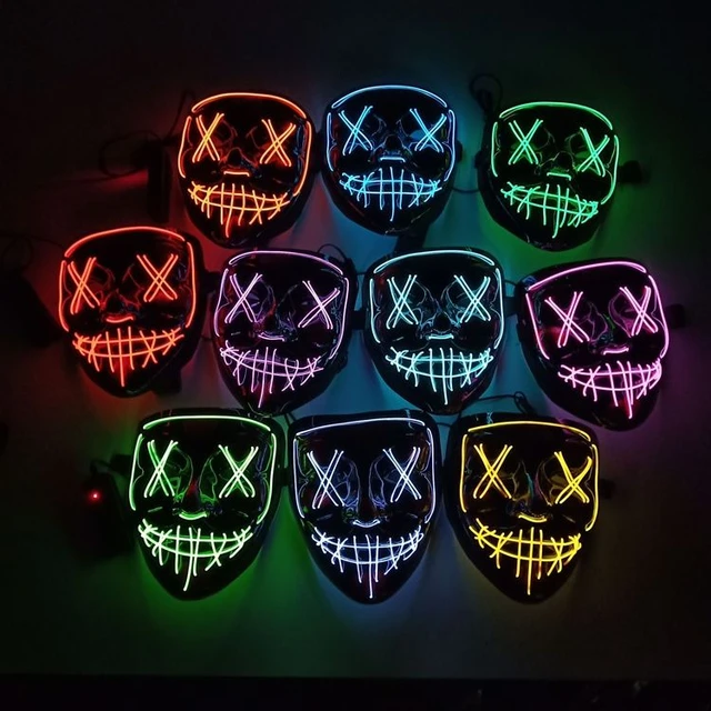 Ensemble de gants squelette pour Halloween, masque de purge à LED