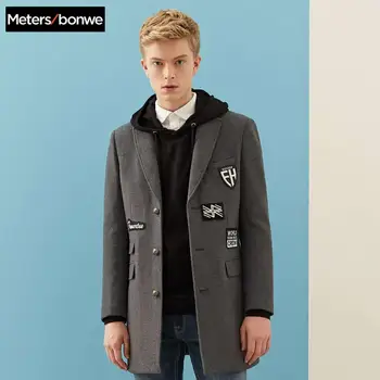 

Metersbonwe New Winter Woolen Coat Men Leisure Long Sections Coats Mens Casual Fashion Jackets / lapel Men Overcoat
