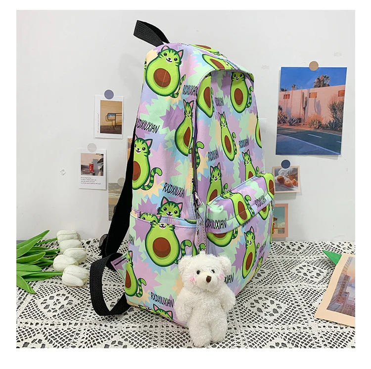 2022 Summer New Avocado Backpack Fashionable Cute Little Fresh Women's Nylon Backpack College Style Teen Girl Student Schoolbag