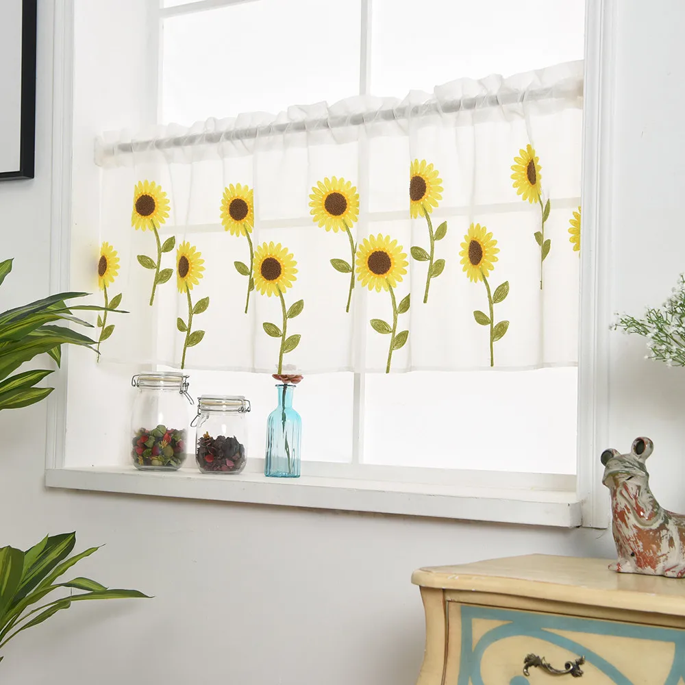 50x100CM/150CM Rod Pocket Embroidered Kapok Flowers Semi Tier Curtain Short For Kitchen Bathroom Living Room | Дом и сад