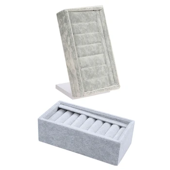 

2 Pcs Gray Velvet Jewelry Showcase Display : 1 Pcs Inserts Bangle Bracelet Display Tray with 1 Pcs Ring Jewellery Display Storag