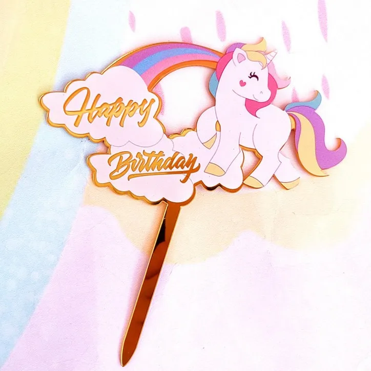 1 Pcs Hot Sale Happy Birthday Unicorn Rainbow Cake Toppers for Cupcake Toppers Wedding Cake Decoration Supply