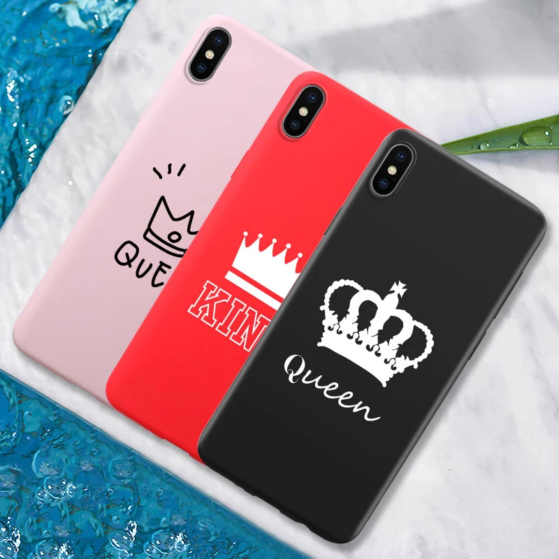 Силиконовый чехол с короной для пар, чехол для iPhone 11 Pro 7 8 Plus 6 6S 5 5S SE X XR XS Max Funda King queen, Матовая Мягкая задняя крышка из ТПУ