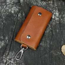 Винтажный брелок Crazy Horse из натуральной кожи для мужчин и женщин, держатель для ключей из коровьей кожи, сумка для ключей, бумажник ключница, чехол для ключей, кошельки