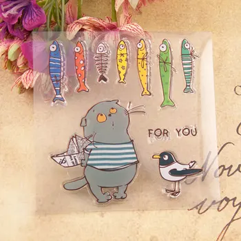 

10x10cm Fish and cat Transparent Clear Stamps Silicone Seals Roller Stamp DIY scrapbooking photo album/Card Making Christmas