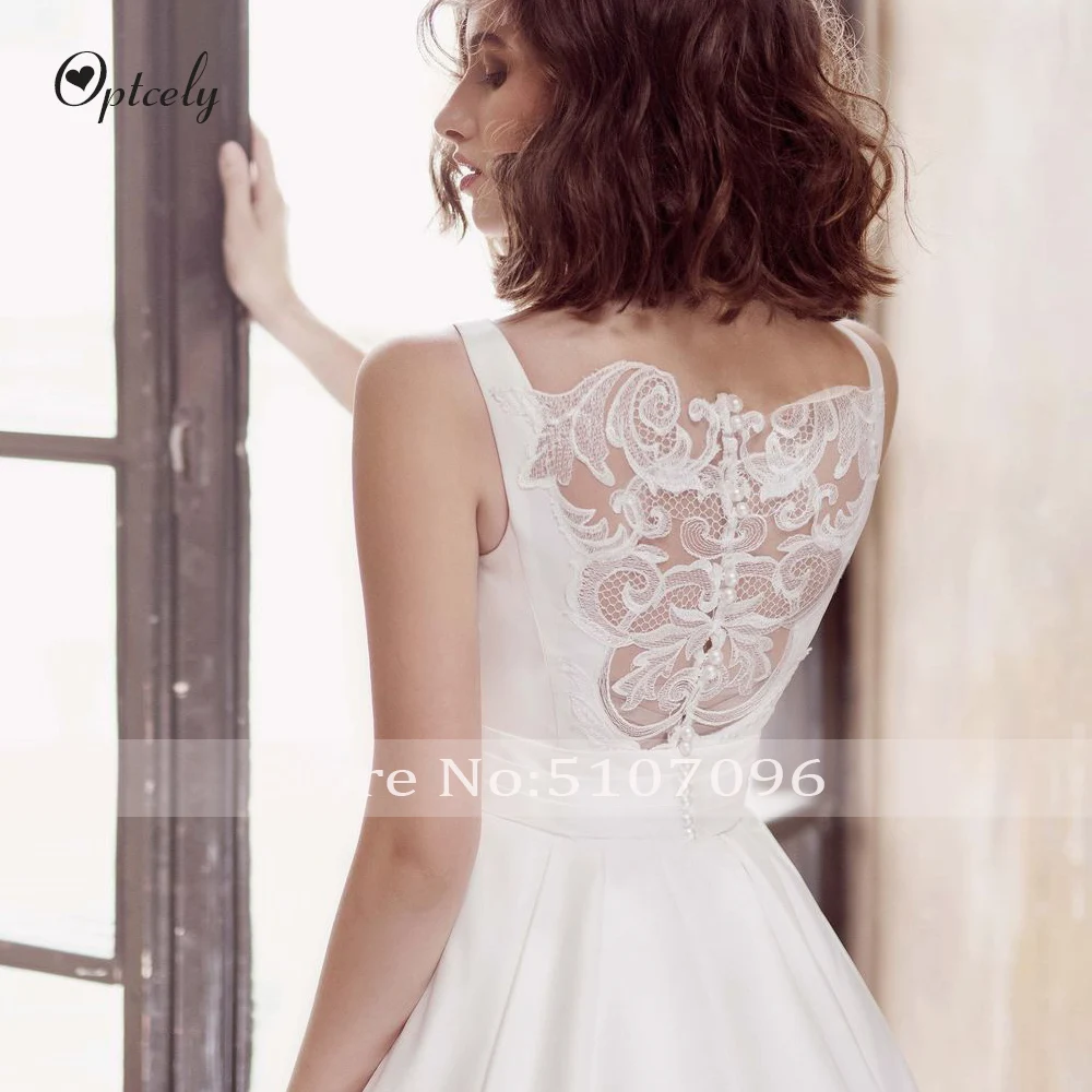 Optcely, Ретро стиль, без рукавов, атласное, а-силуэт, Vestido de Noiva, простое, круглый вырез, свадебное платье,, Аппликации, расшитое бисером, платье для невесты принцессы