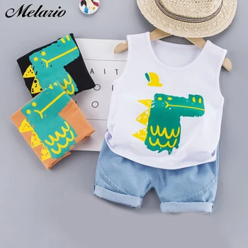 

Melario Boys Clothes Summer Baby Clothing for Kids Boy Cartoon Dinosaur Sleevless T-shirt and Denim Shorts Children Clothes