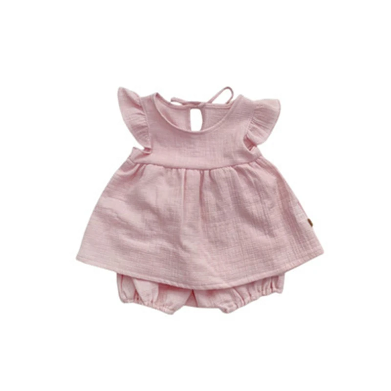 Baby Girl Sleeveless Clothes Set Summer Toddler Girls Ruffle Suit Solid Color Top + Bloomers 2PCS Clothing baby clothes mini set Baby Clothing Set
