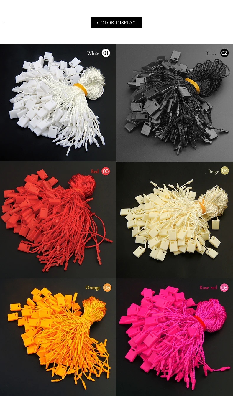 100 Pcs 18cm DIY Clothes Tag Clothing Wire Rope Single-Hand Rope Hanging Plastic Beads Square Tags Labels Polyester Cord