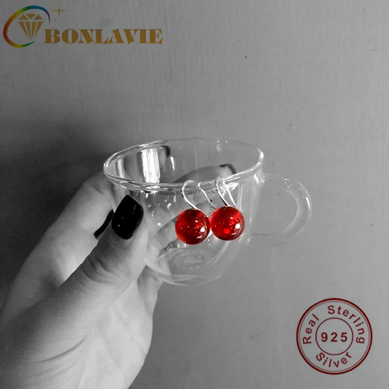 

BONLAVIE S925 Silver Garnet Earrings Luxury Classic Gift Girls Large pearl Earrings Solid 925 Sterling Sliver Jewelry Engagement Wedding