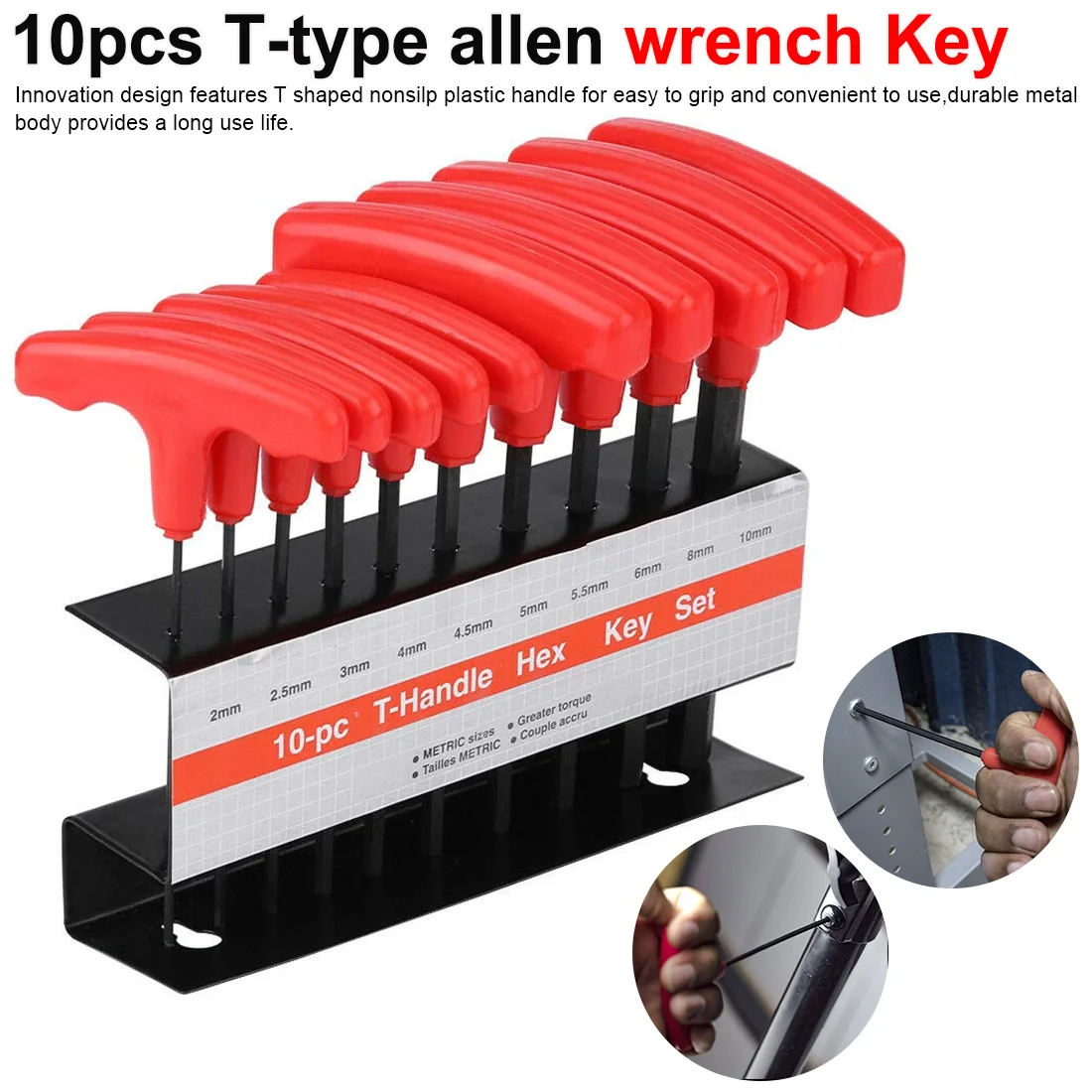 

10pcs T-Handle Hex Key Allen Wrench 2.00mm-10.0mm Metric Wrench Set Non-slip Multifunctional Wrenches Repair Hand Tools