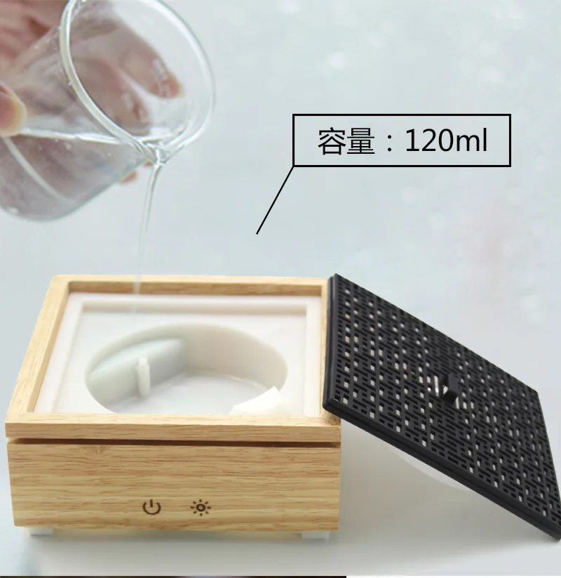 Shenzhen Manufacturers Direct Selling Square Box Chinese-style Wood Grain Aroma Diffuser Mini Domestic Humidifier Colorful Breat