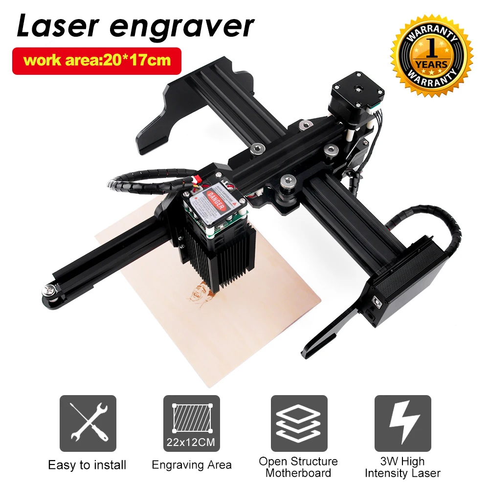

20*17cm Mini 3000MW/7w Blue CNC Laser Engraving Machine 2Axis DIY Engraver Desktop Wood Router/Cutter/Printer+ Laser