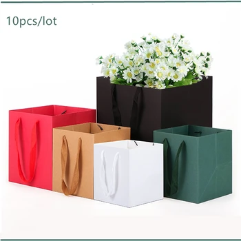 

2020 new gift boxes Kraft bag flowerpot packing bag with string square cases for wedding gift packaging cake box party decor