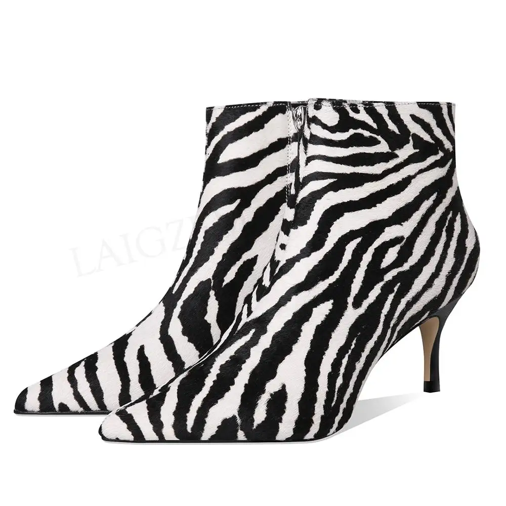 

LAIGZEM 2020 FASHION Women Boots Kitten Heels Zebra Short Boots Winter Ladies Show Party Shoes Botines Mujer Size 34-39