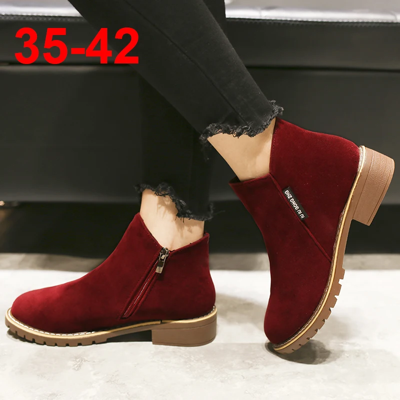 

35-42 NEW Women Ankle Boots Autumn Winter Boots Classic Zipper Snow Ankle Boots Winter Suede Warm Fur Plush Women Shoes Big Size
