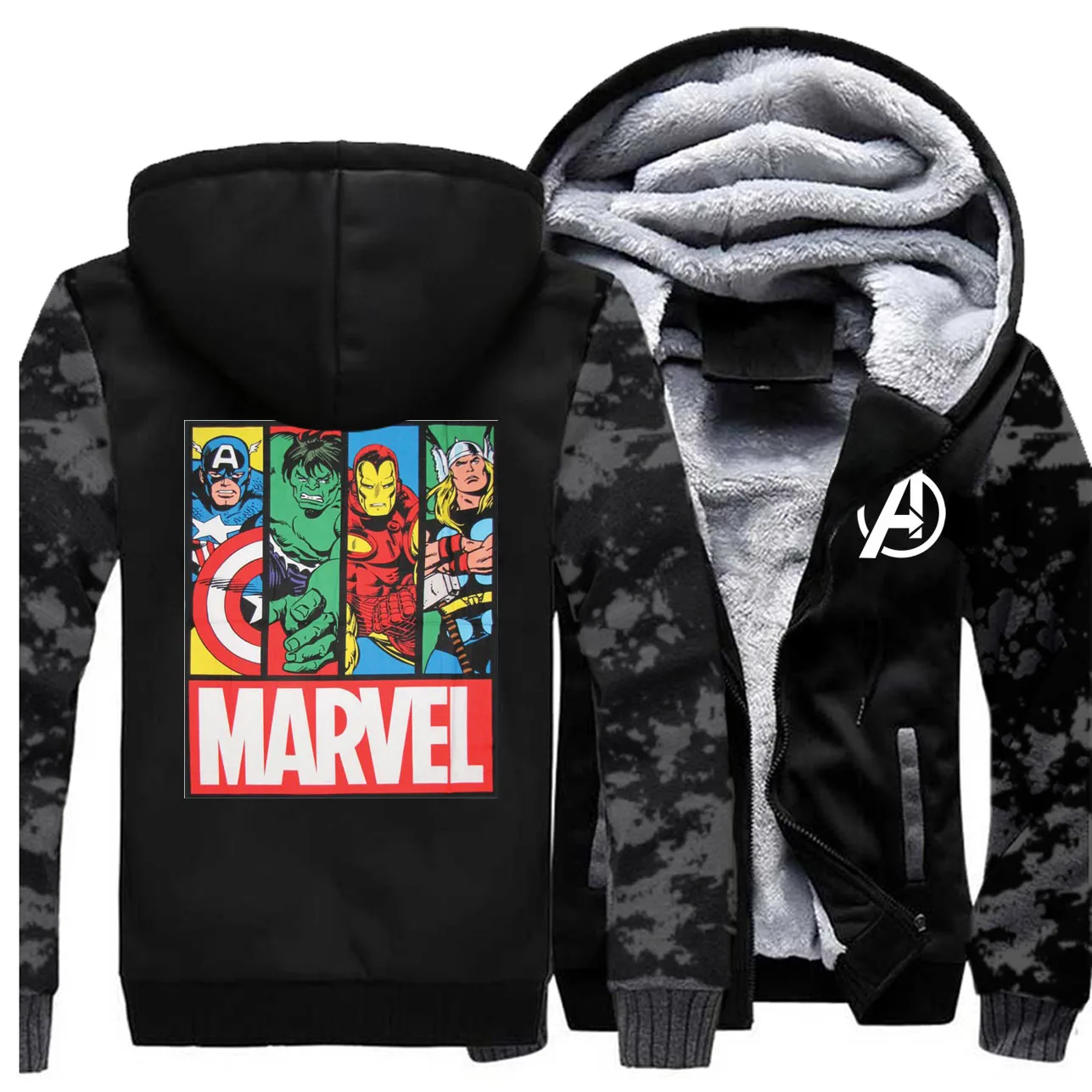 Мстители, мужские повседневные толстовки, Marvel, Толстая Толстовка, камуфляж,, зимнее флисовое теплое пальто, супергерой, брендовая мужская уличная одежда