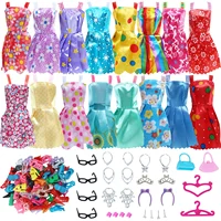 42 Item/Set Doll Accessories = 10Pcs Shoes + 8 Necklace 4 Glasses 2 Crowns 2 Handbags + 8 Pcs Doll Dress Clothes for 1/6 Doll 1