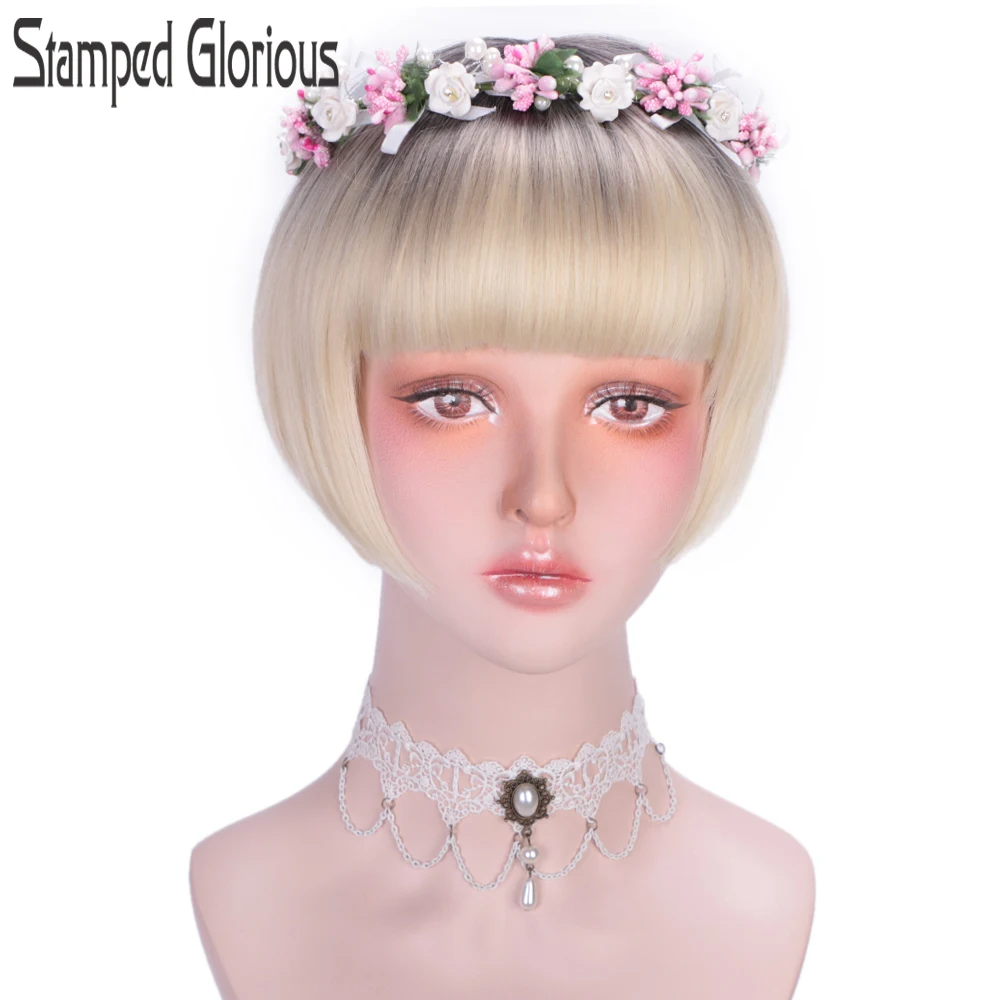 

Stamped Glorious Straight Short Wig Ombre Black Blonde Wig Synthetic Cosplay Wig for Women Heat Resistant Fiber Hair