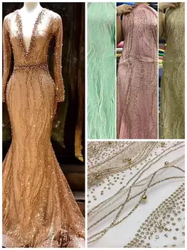 

2020 latest silver red gold color wave freeshipping good looking 5 Yards/lot glitter lace fabric for wedding dress/party dress