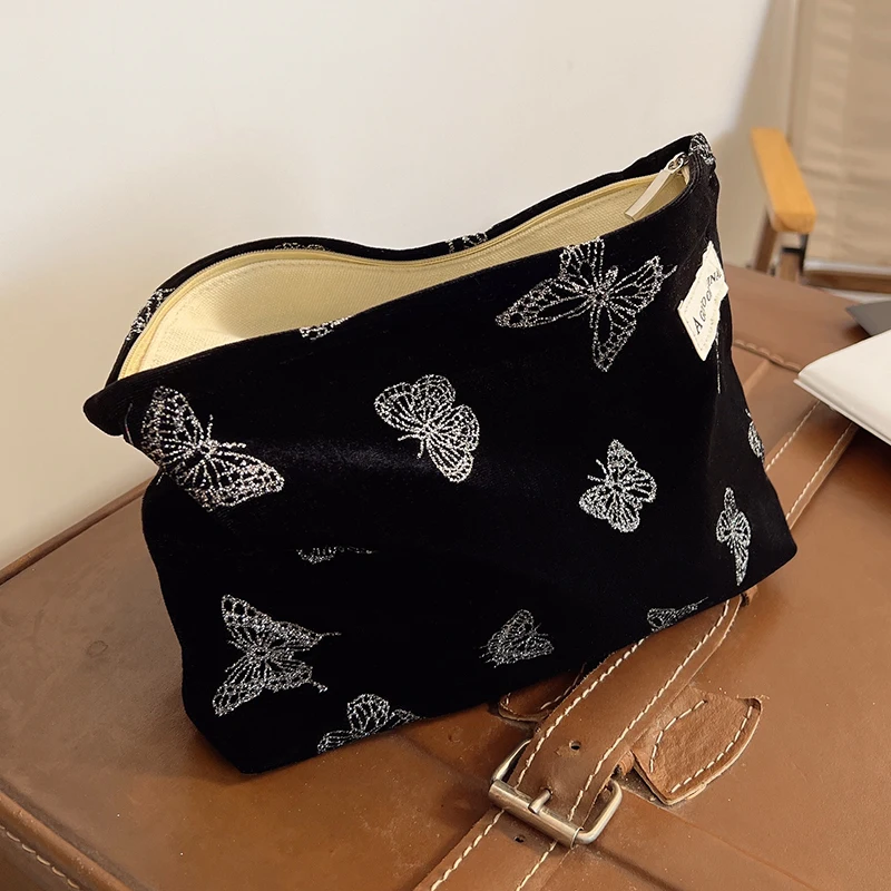 Velvet Butterfly Cosmetic Bag Women Retro Makeup Storage Necesserie Organizer Travel Toiletry Bags Cute Pencil Case |
