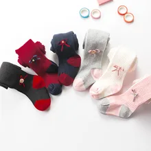 19 весенне-осенние новые стильные трусики с бантом и жемчугом для детей, вязаные хлопковые носки леггинсы для девочек детские белые носки