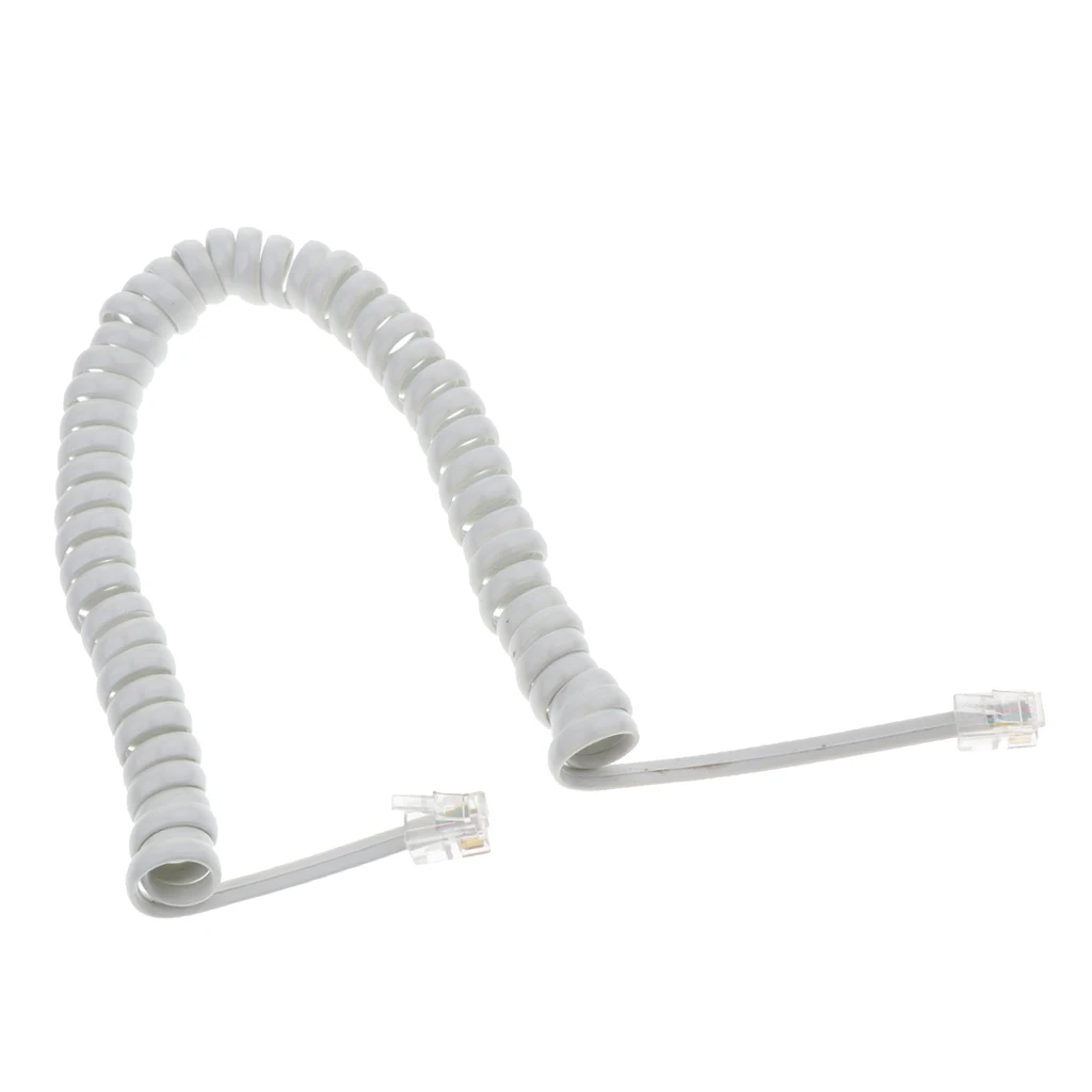 Telephone Handset Receiver Cord Phone Curly Coil Cable 4P4C RJ22 - White