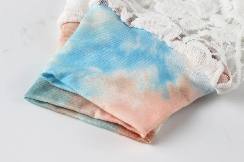 Jessie Vinson Long Sleeve T Shirt Women Chic Lace Sleeve Tie Dye Print Tshirt Autumn Casual Loose Tops Female Tee Clothing 2020