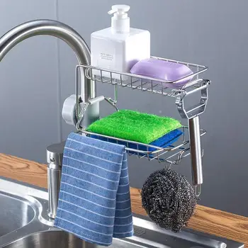 

Double Layer Faucet Drain Rack Stainless Steel Adjustable Soap Sink Rack Kitchen Organizer Sponge Frame Kitchen Accessories