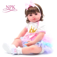 NPK 60 см реалистичные младенец получивший новую жизнь Детские Силиконовые Симпатичные мягкие детские куклы для девочек, бальное платье принцессы для детей модная Bebes кукла трансфер до возрождаются куклы