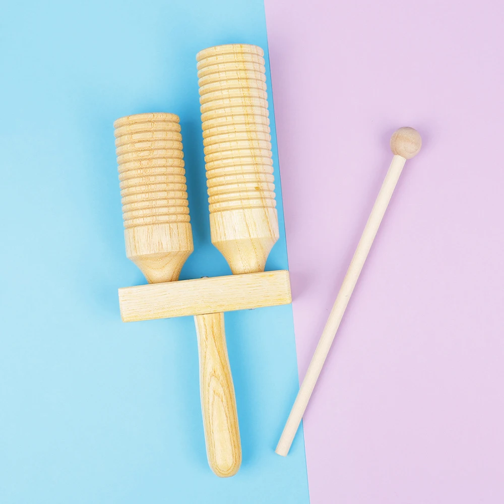 Kids Wooden Guiro Music Toy Double Sound Tube for Baby Kid Child Early Educational Toy Percussion Musical Instrument Rhythm Toys