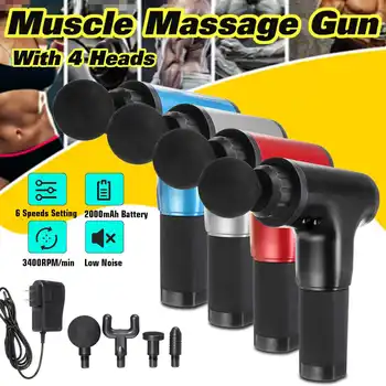 

New Muscle Massage Therapy Vibration Guns Muscle Massager Sport Massage Machine Deep pressure Relax With 4 Heads US Plug