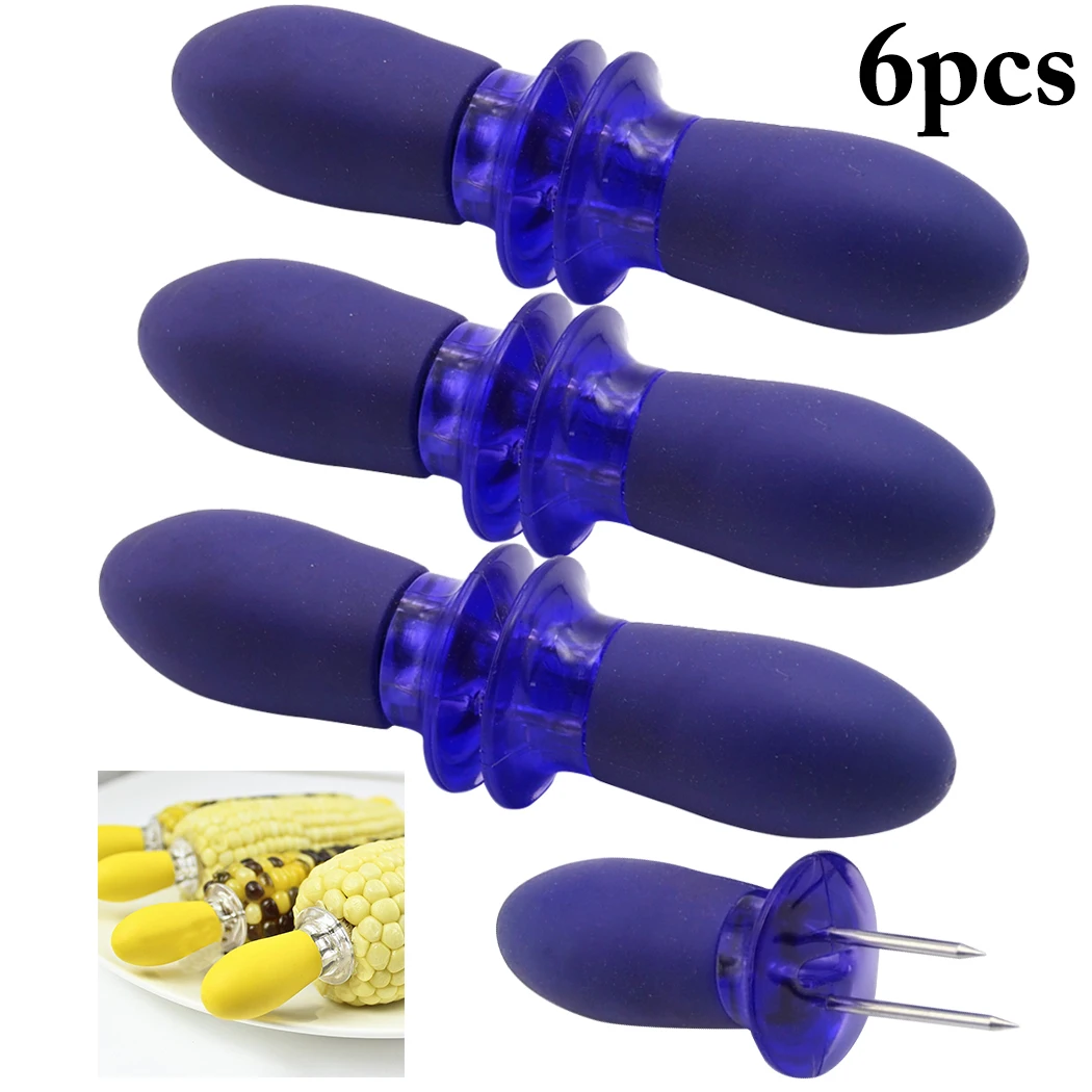 6Pcs Reusable BBQ Corn Holders Safe Stainless Steel Corn On The Cob Holders Skewers Needle Prongs Outdoor BBQ Barbecue Hand Tool