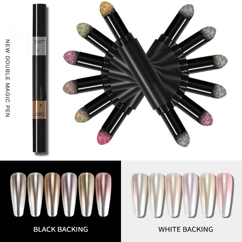 Double Head Mirror Chrome Pigment Air Cushion Magic Powder Pen Nail