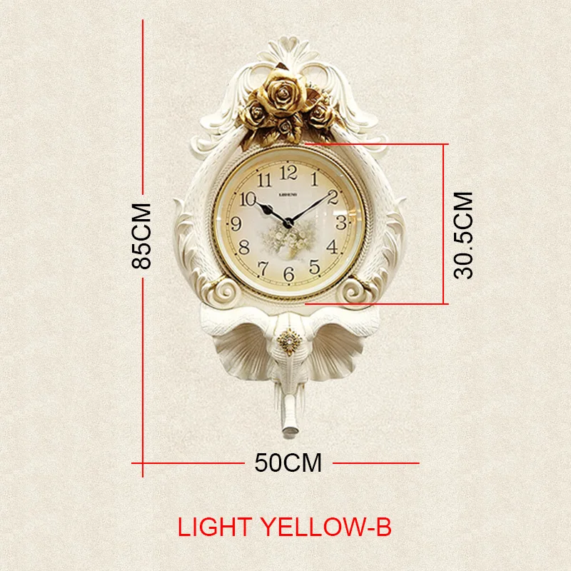 large retro elephant idyllic mute wall clock Light yellow-B  