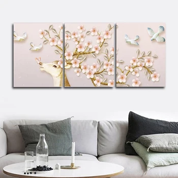 

Elk Flowers Wall Pictures Poster Print Canvas Painting Calligraphy Decorative for Living Room Bedroom Home Decor Frameless