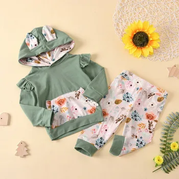 

2020 Autumn New Baby Girl Long Sleeve Hoodie Sweatshirt Blouse Tops+Floral Print Pants Casual Costume two-piece Suit