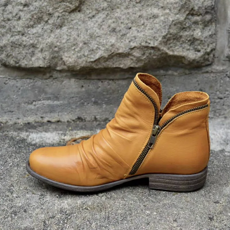 2020 New Flat Heel Women Boots PU Increase Shoes Female Round Head Solid Color ZIP Fashion Winter Botas Hombre Size 35-43