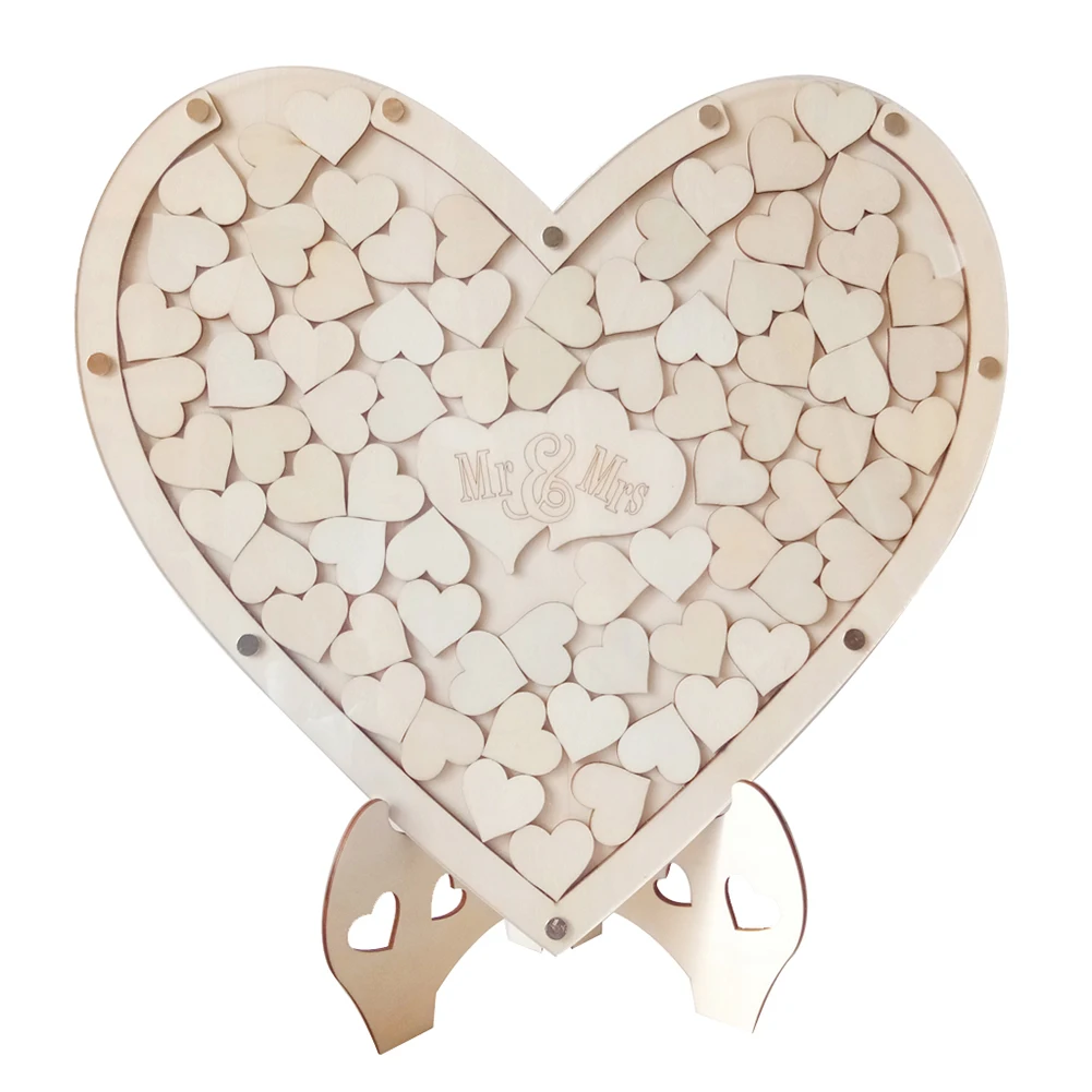 

Heart Shape Wooden Frame Sweet Wedding Decoration Guest Book DIY Craft Ornaments With Stand Signature Home Party