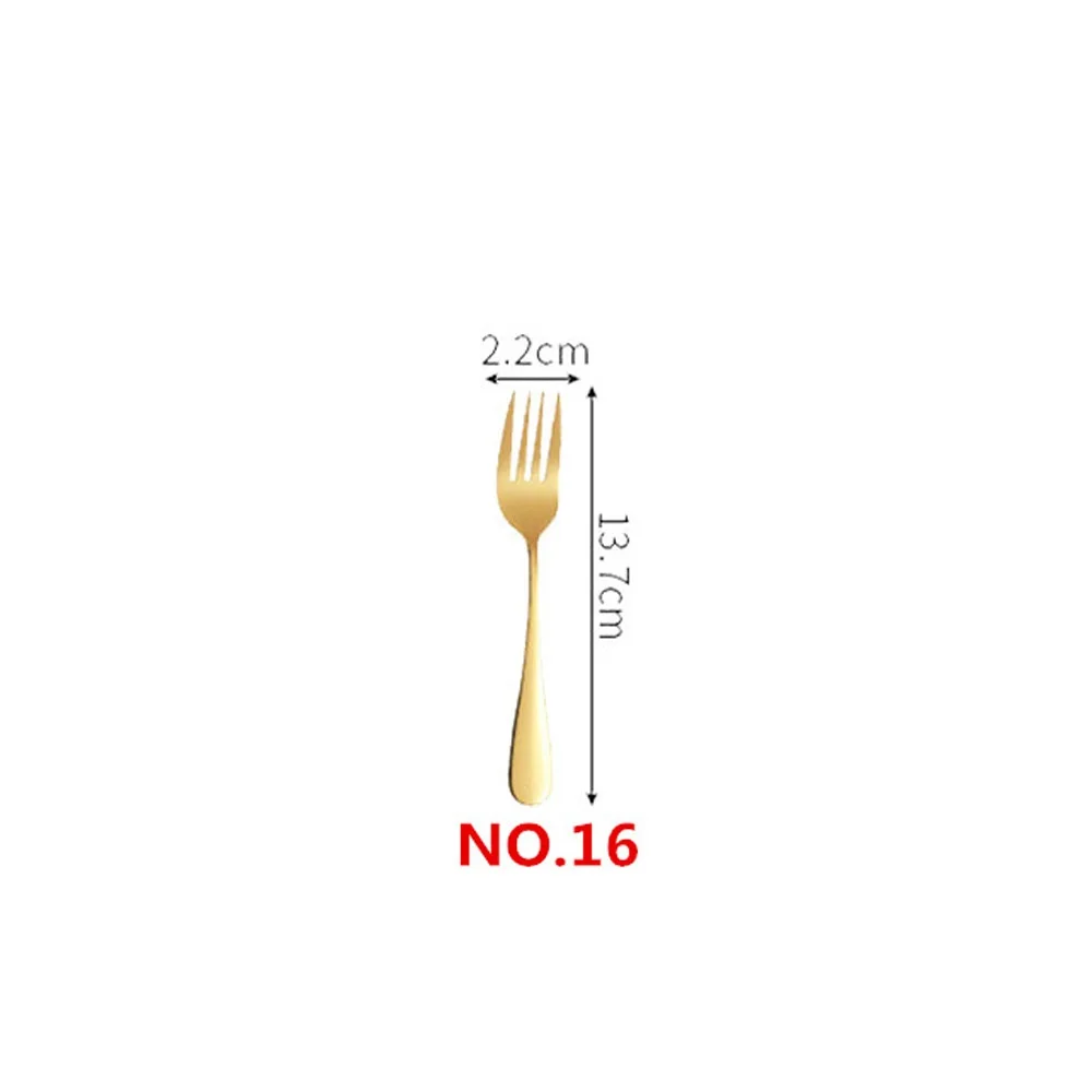 No.16 Cake Fork 1/5 комплектов, Нержавеющая сталь набор золотых столовых приборов Зеркало Посуда Золотой столовый Услуги совки Ножи вилка Кухня аксессуары - Цвет: No.16 Cake Fork