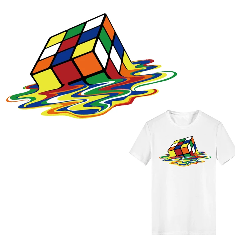

Rubik's Cube Patch Stripes on Clothes Heat Transfer Vinyl Stickers Iron on Patches Print for Clothing Applique Thermal Press DIY
