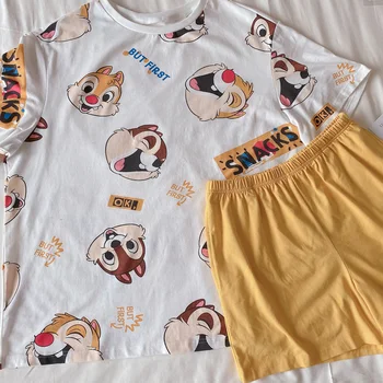 

Caiyier New Cartoon Dumbo Print Summer Pajamas Set O-Neck Short Sleeve Top + Shorts Sleepwear Ladies Casual Soft Nightwear M-XL