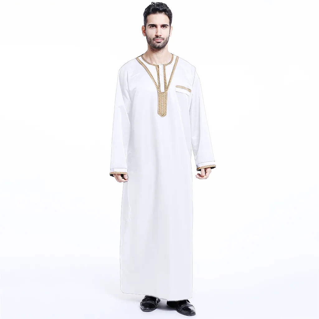 Кафтан исламский халат одежда для мужчин Этнические халаты с длинным рукавом исламский мусульманский Ближний Восток Макси платье ТОБ d90914 - Цвет: wh